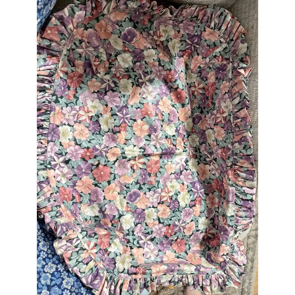 Longaberger Serving Tray Petunia Basket Liner Floral Fabric Ruffled Edge‎ New